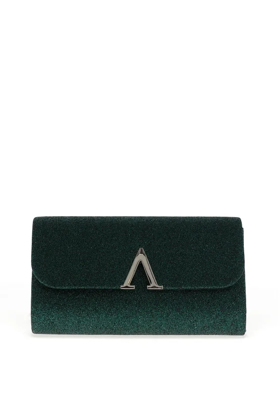 Zen Glitter Hardware Trim Clutch Bag, Green