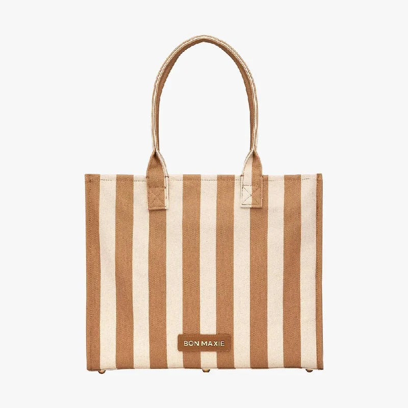 Large Bon Vivant Structured Tote Bag -- Tan Stripe