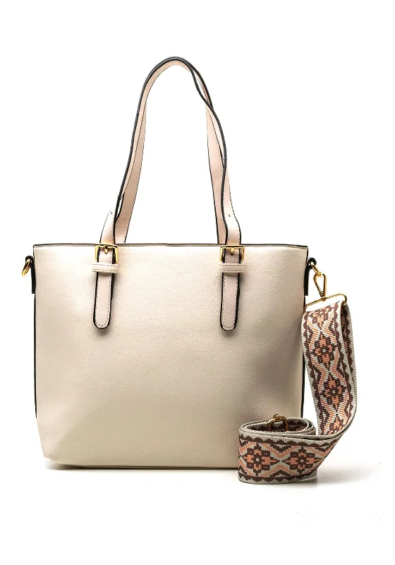 Zen Collection Shoulder Bag with Detachable Pattern Strap, Beige