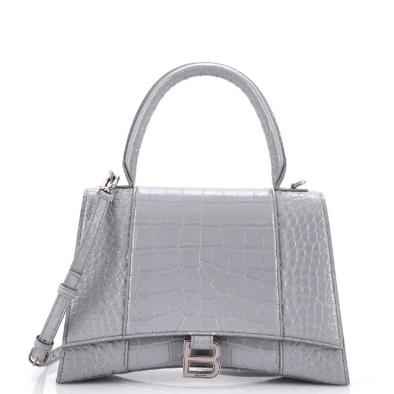 Hourglass Top Handle Bag Crocodile Embossed Leather Medium