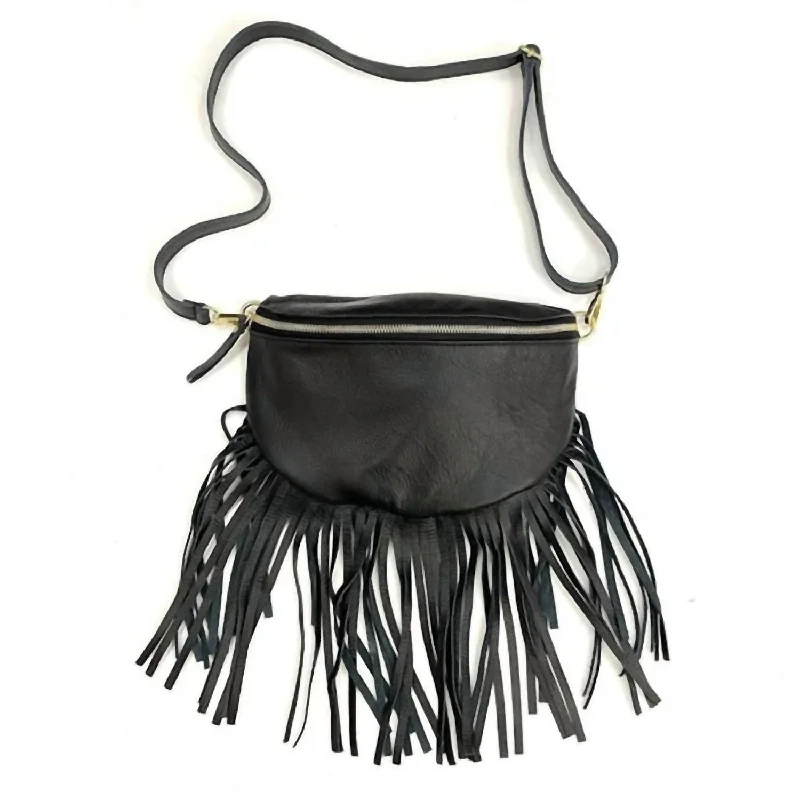 Women's Almond Big Fringe Fanny Pack Bag In Black