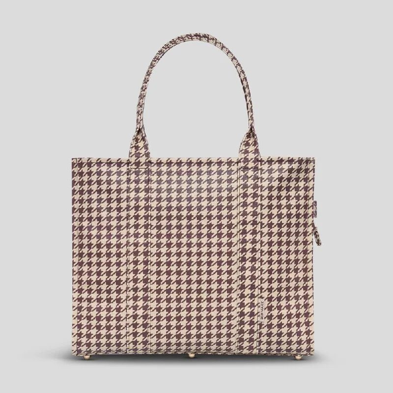 Large Bon Vivant Structured Tote Bag -- Chocolate Houndstooth