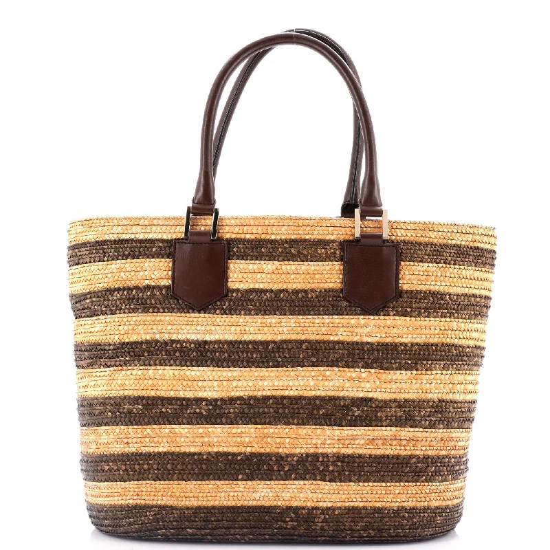 Drawstring Basket Tote Raffia with Pequin Canvas Interior