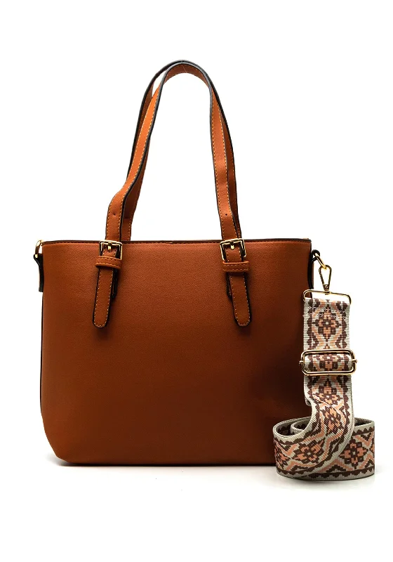 Zen Collection Shoulder Bag with Detachable Pattern Strap, Brown