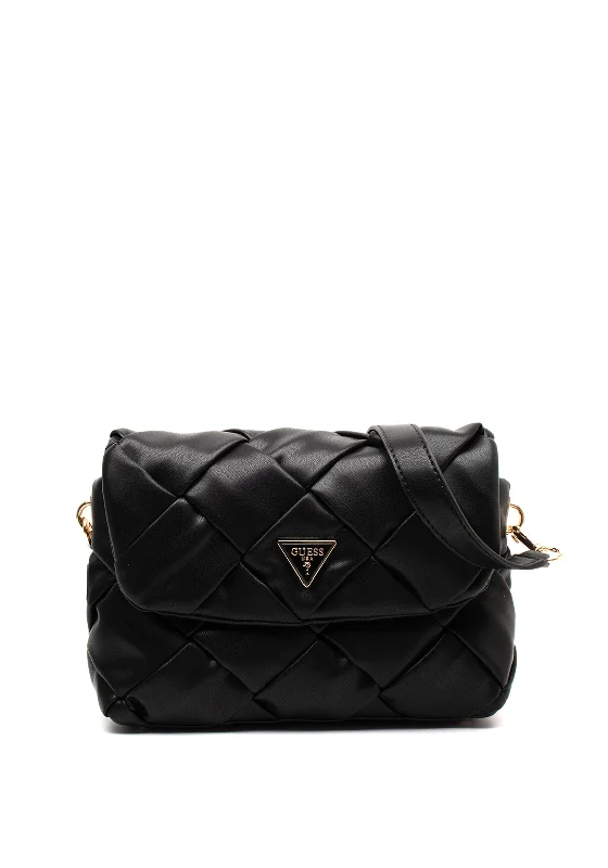 Guess Zaina Quilted Flap Over Shoulder Bag, Black