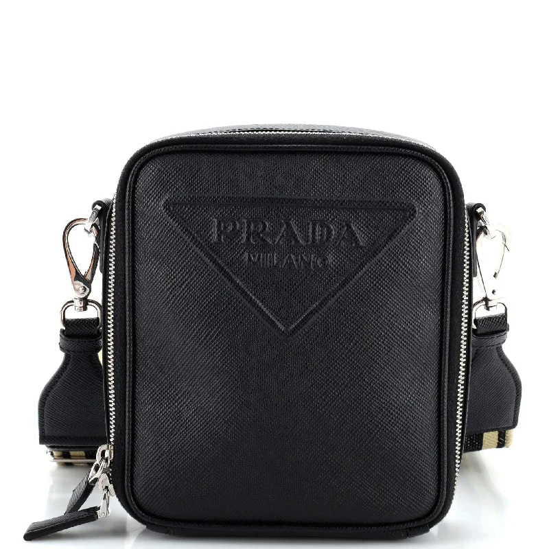 Vertical Zip Around Logo Shoulder Bag Saffiano with Jacquard