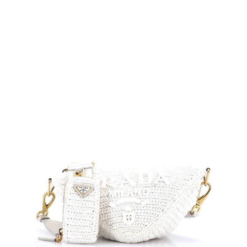 Triangle Logo Zip Crossbody Bag Crochet Raffia Small