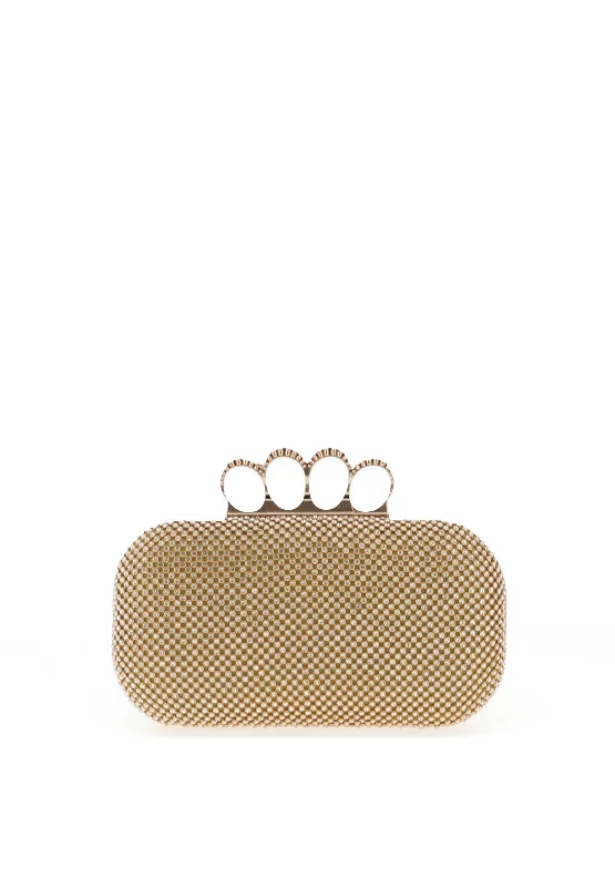 Zen Diamante Ring Clasp Clutch Bag, Gold