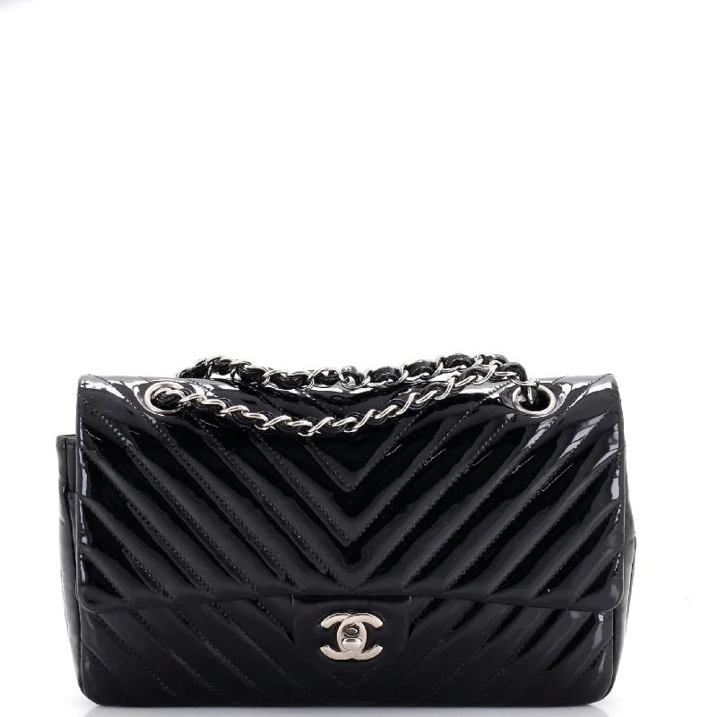 Classic Double Flap Bag Chevron Patent Medium