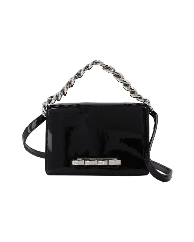 Four Ring Mini Chain Bag in Black Patent Leather