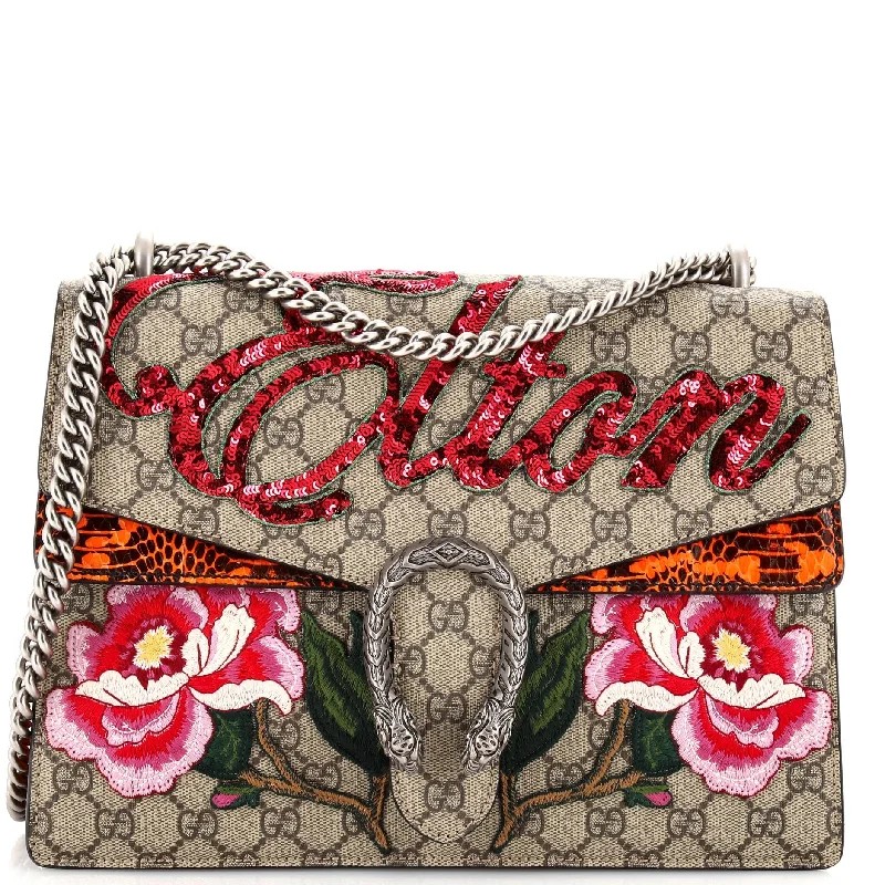 Dionysus Bag Embroidered GG Coated Canvas with Python Medium