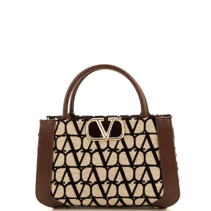 VLogo Shopper Tote Toile Iconograph Fabric with Leather Small