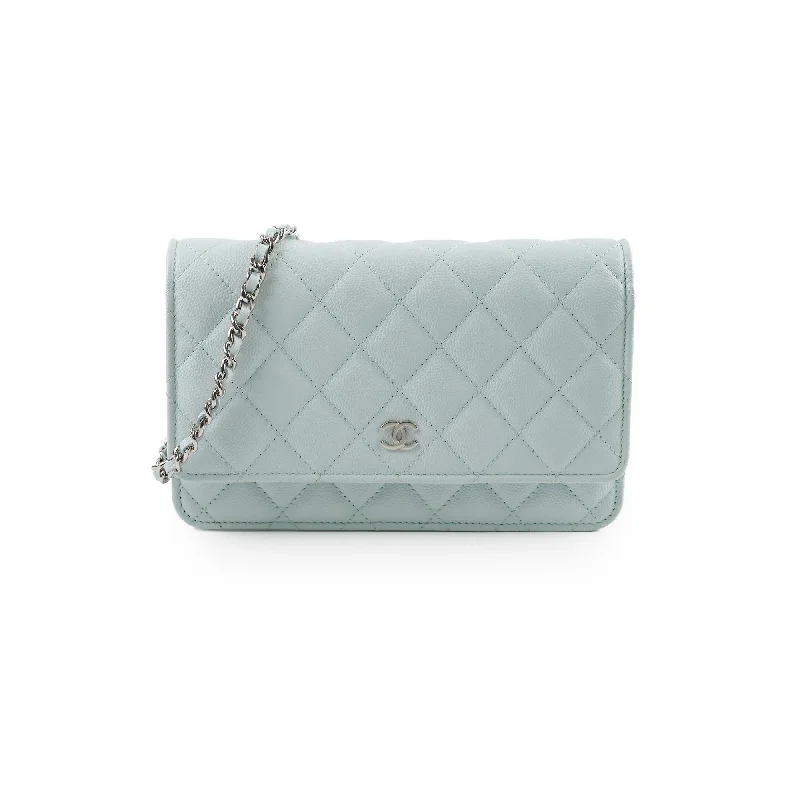 Chanel Caviar Wallet On Chain WOC Light Blue - Microchip