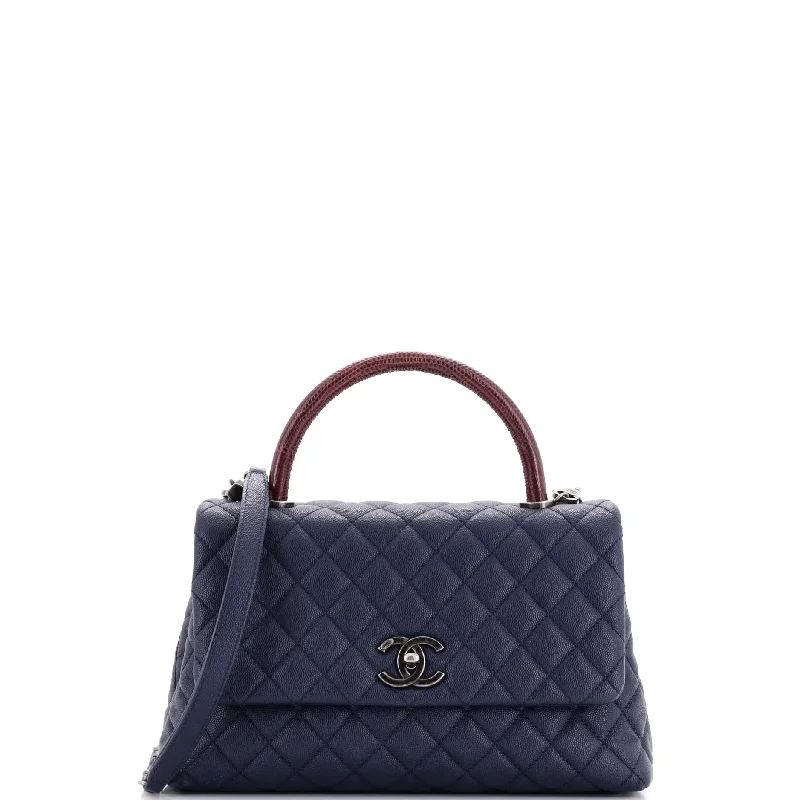 Coco Top Handle Bag Quilted Caviar with Lizard Small