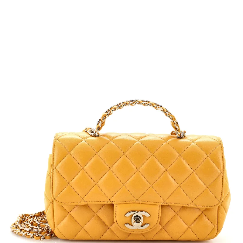 Crystal Chain Flap Top Handle Bag Quilted Lambskin Mini