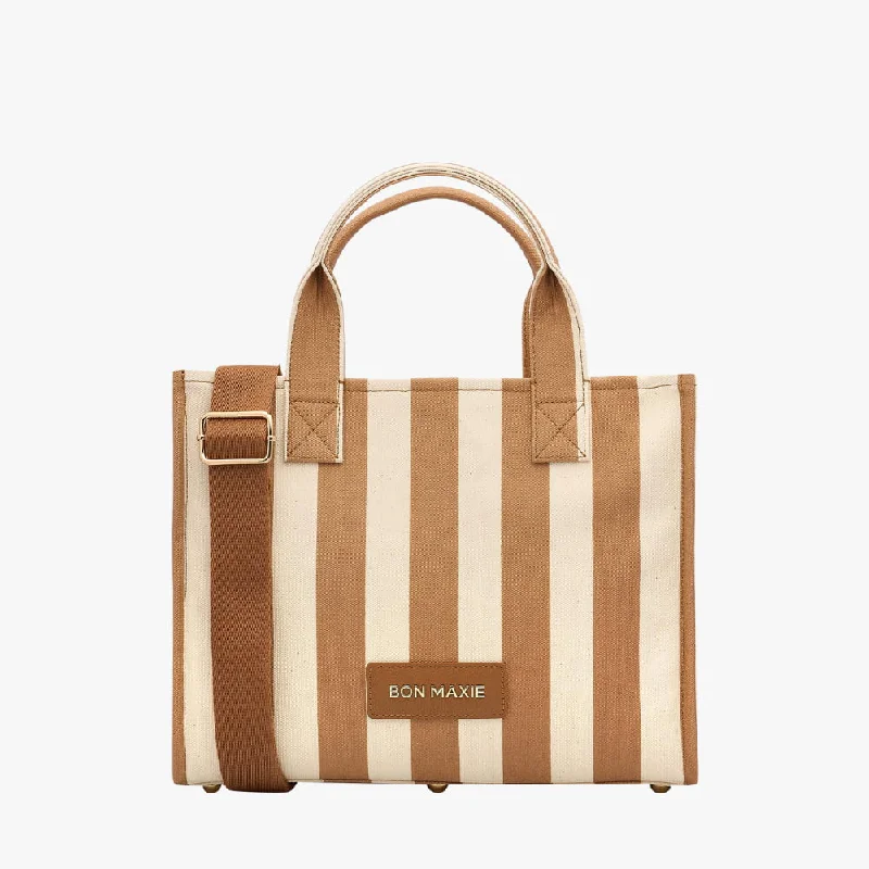 Small Bon Vivant Structured Tote Bag -- Mini Tote Tan Stripe