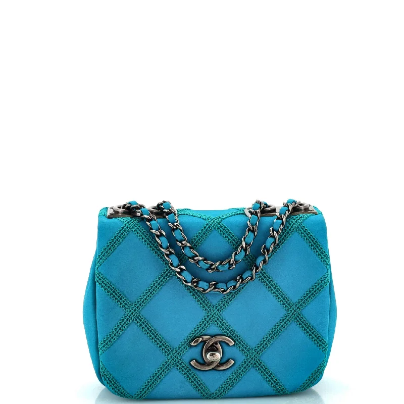 Diamond Stitch Chain Flap Bag Quilted Nubuck Mini