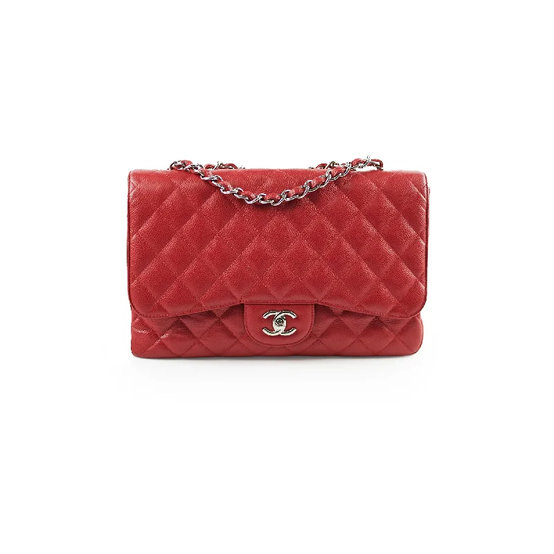 Chanel Caviar Jumbo Single Flap Red