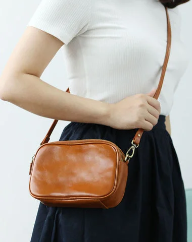 Cute Leather Womens Small Crossbody Bag Purse Double Zipper Shoulder Bag for Women