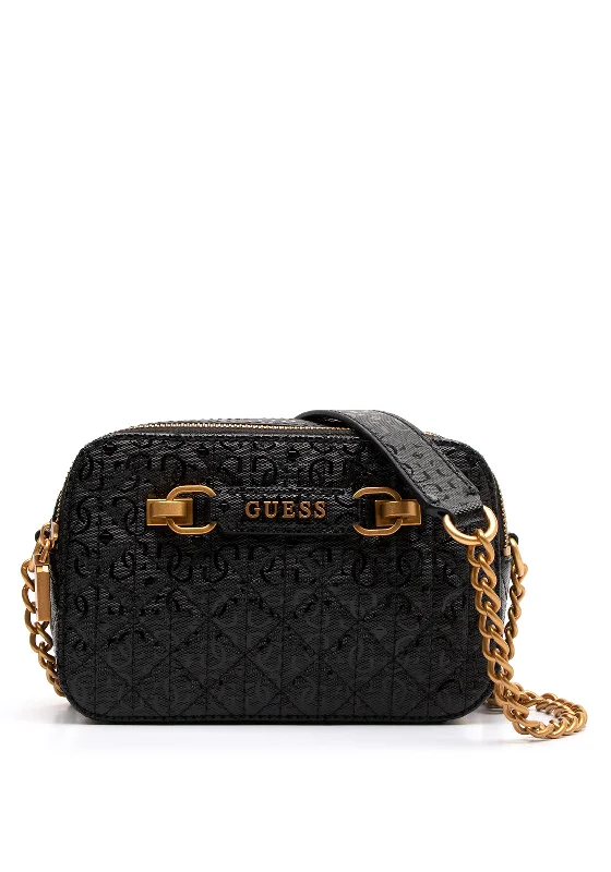 Guess Aveta Small Gloss Logo Shoulder Bag, Black