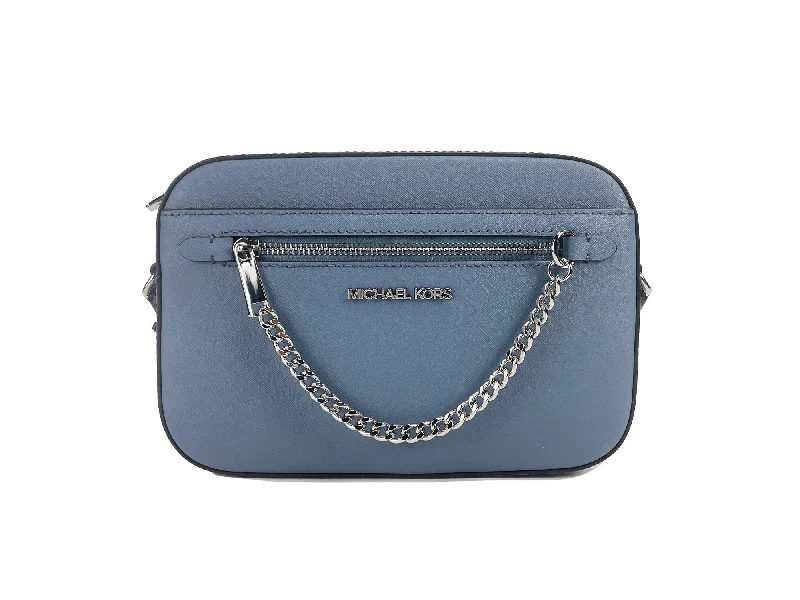 Michael Kors Jet Set East West Large blue Leather Zip Chain Crossbody Women's Bag