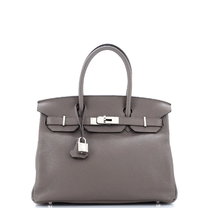 Birkin Handbag Grey Clemence with Palladium Hardware 30