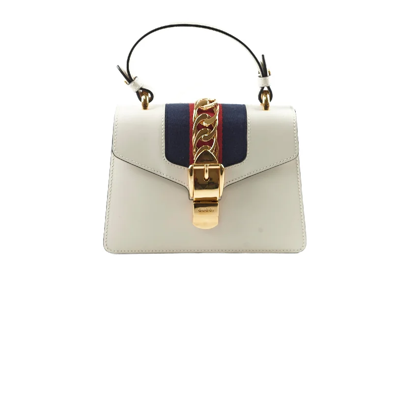 Gucci Sylvie White Mini Top Handle Crossbody Bag