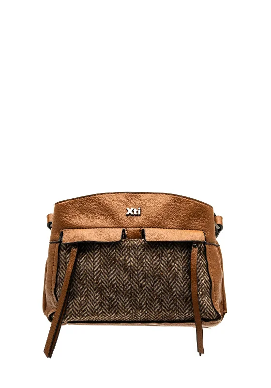 Xti Herringbone Design Crossbody Bag, Camel