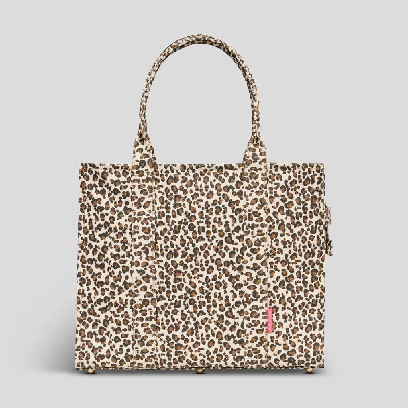 Large Bon Vivant Structured Tote Bag -- Neon Pink Leopard