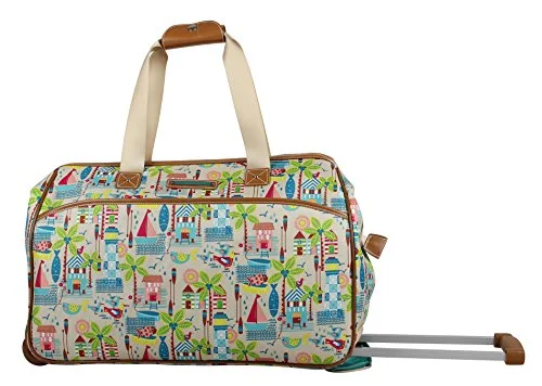 Lily Bloom Luggage Designer Pattern Suitcase Wheeled Duffel Carry On Bag (14in, Beach House)