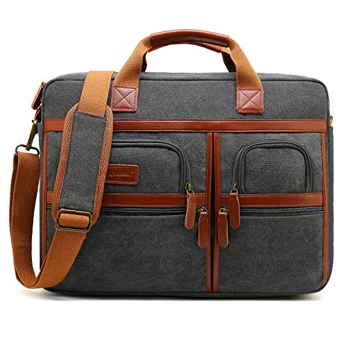 CoolBELL 17.3 Inches Laptop Messenger Bag Protective Shoulder Bag Canvas Business Briefcase Multi-Functional Computer Case for Men/Women/College/Office (Canvas Dark Grey)