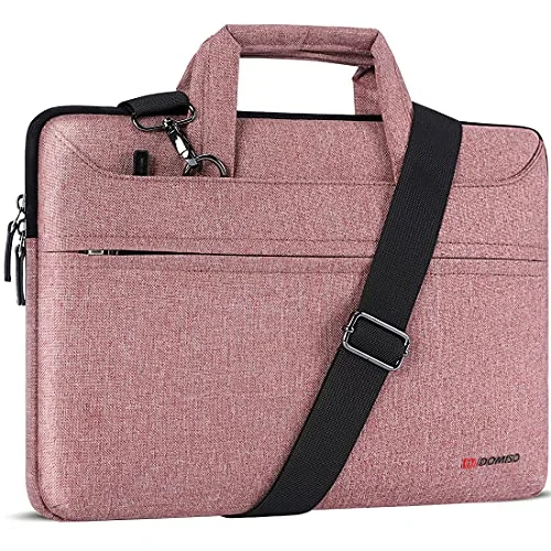 DOMISO 10.1 inch Laptop Sleeve Shoulder Bag Water-Resistant Messenger Bag Business Briefcase for 9.7"10.5"11"iPad Pro,iPad Air 3 10.5, iPad Pro 10.5, iPad 1/2/3/4/5/6,Lenovo Yoga Book, Pink