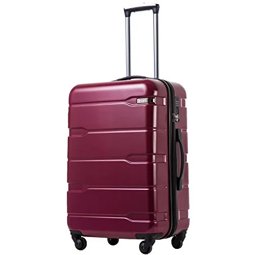 COOLIFE Luggage Expandable(only 28") Suitcase PC+ABS Spinner Built-in TSA Lock 20in 24in 28in Carry on (Radiant Pink, L(28in).)