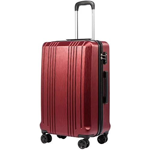 Coolife Luggage Expandable(only 28") Suitcase PC+ABS with TSA Lock Spinner 20in 24in 28in (wine red, S(20in_carry on))