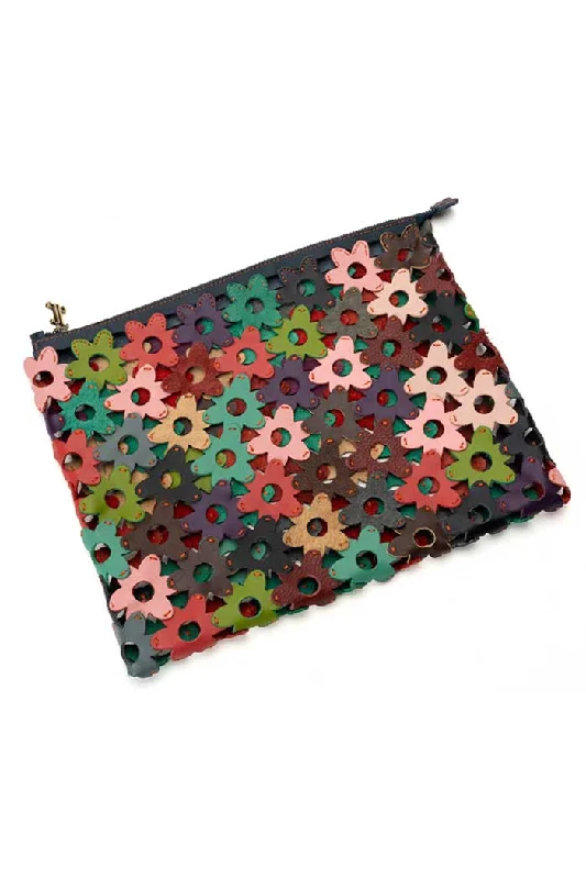 The Daisy Interlocking Leather Clutch Large Multicolor