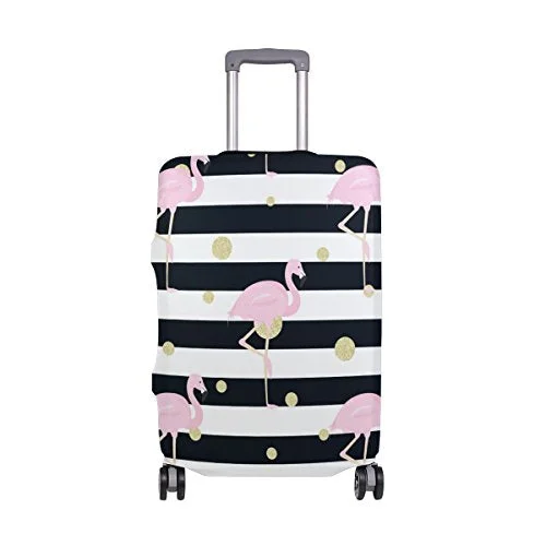 GIOVANIOR Flamingos Gold Polka Dot Stripes Luggage Cover Suitcase Protector Carry On Covers