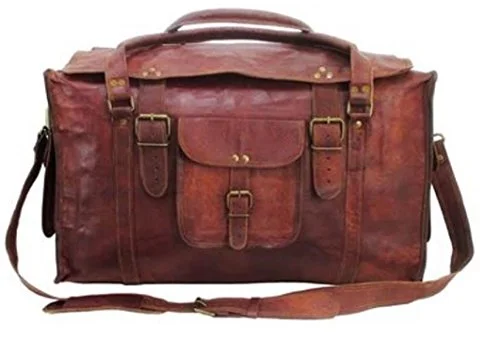 HLC 21" Mens Retro Style Carry on Luggage Flap Duffel Leather Duffel Bag