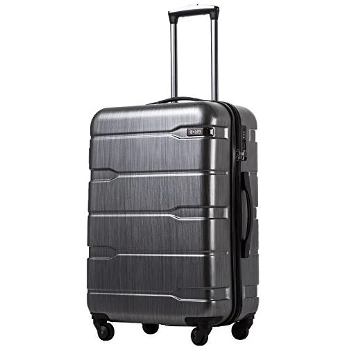 Coolife Luggage Expandable(only 28") Suitcase PC+ABS Spinner Built-In TSA lock 20in 24in 28in Carry on (Charcoal, M(24in).)