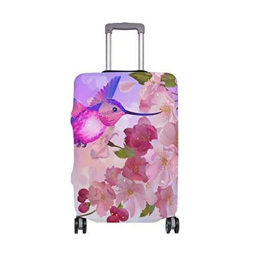 GIOVANIOR Cartoon Hummingbird Peach Blossom Luggage Cover Suitcase Protector Carry On Covers