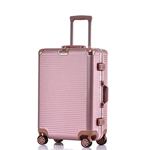 Aluminum Frame Luggage, Durable PC Hardshell Spinner Suitcase TSA Lock Carry On 20 Inch Rose Gold