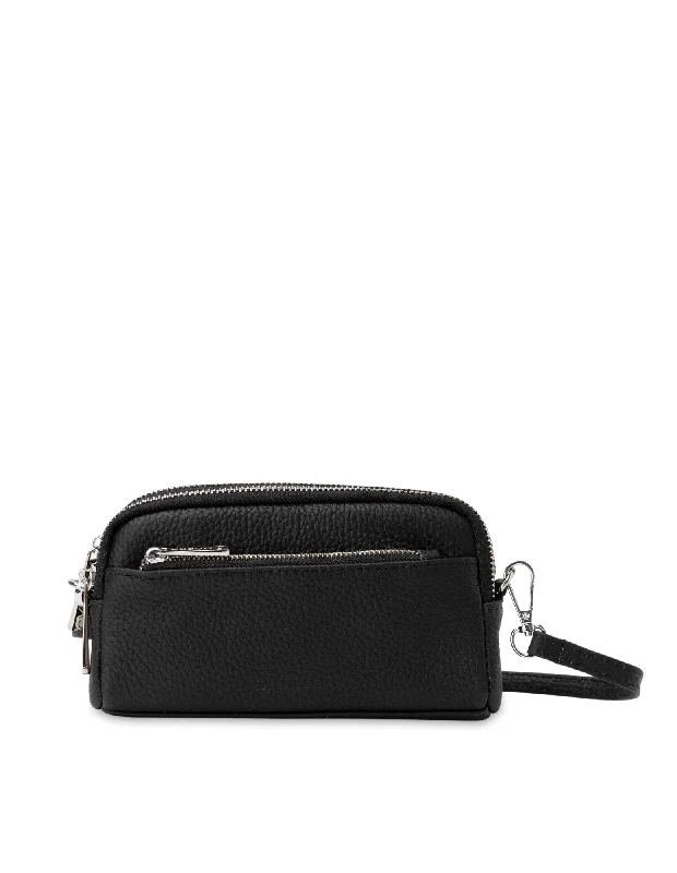 Mocha Aubrey Leather Clutch- Black