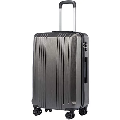 Coolife Luggage Expandable(only 28") Suitcase PC+ABS with TSA Lock Spinner 20in 24in 28in (grey, S(20in_carry on))