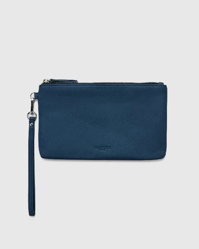 Leather Clutch Travel Pouch - Night Blue