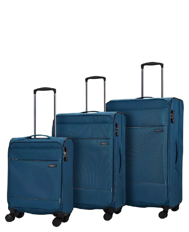 DELUXE Lite 8-Wheel Soft Shell Suitcase, Set of 3 - Teal