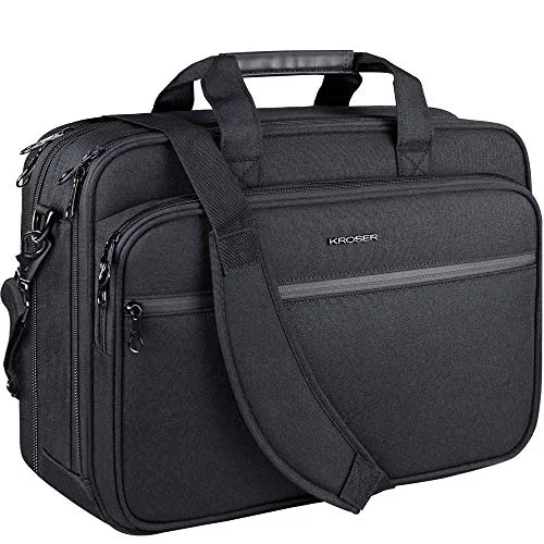 KROSER Laptop Bag Premium Laptop Briefcase Fits Up to 17.3 Inch Laptop Expandable Water-Repellent Shoulder Messenger Bag Computer Bag with RFID Pockets for Travel/Business/School/Men/Women-Black