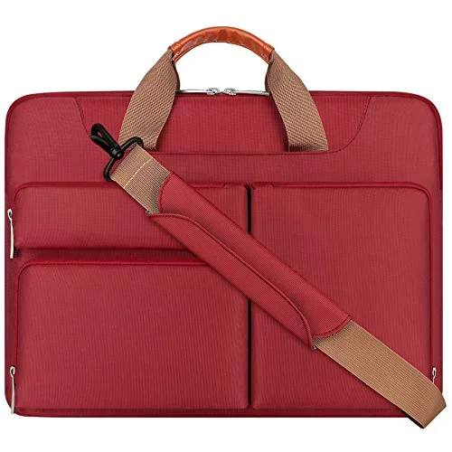 Lacdo 360° Protective Laptop Shoulder Bag Sleeve Case for 16 inch New MacBook Pro A2141 2019-2020, 15 Inch Old MacBook Pro 2016-2019, 15" Microsoft Surface Book 3 2, Dell XPS 15, Water Repellent, Red