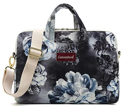 Canvaslove Grey Flower Water Resistant Laptop Shoulder Messenger Bag Case for MacBook Pro 16 inch,15 inch Surface Laptop 3,Surface Book 2 and 14 inch,15 Inch,15.6 Inch Laptop