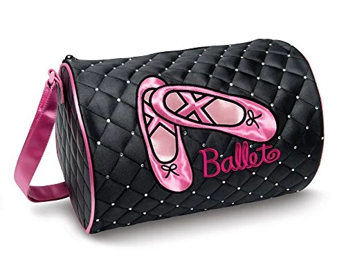 Dansbagz By Danshuz Girl'S Quilted Rhinestone Ballet Duffel Bag, Black, Hot Pink, Os