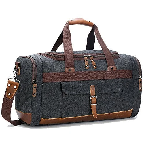 BLUBOON Travel Duffel Bag Canvas Weekender Overnight Carry-on Luggage with Genuine Leather Trim for