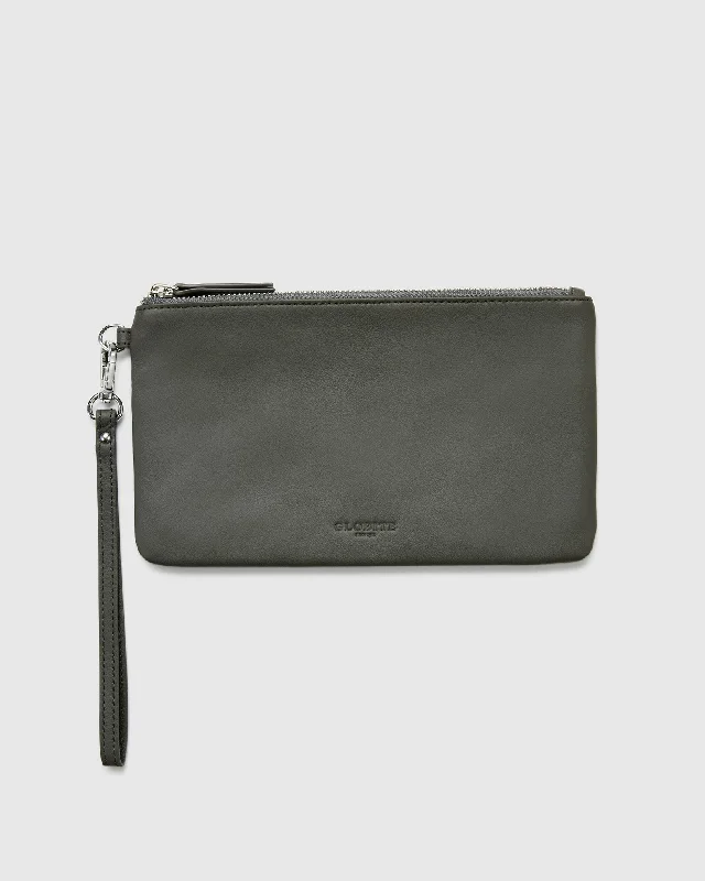 Orange Grey Leather Clutch Travel Pouch